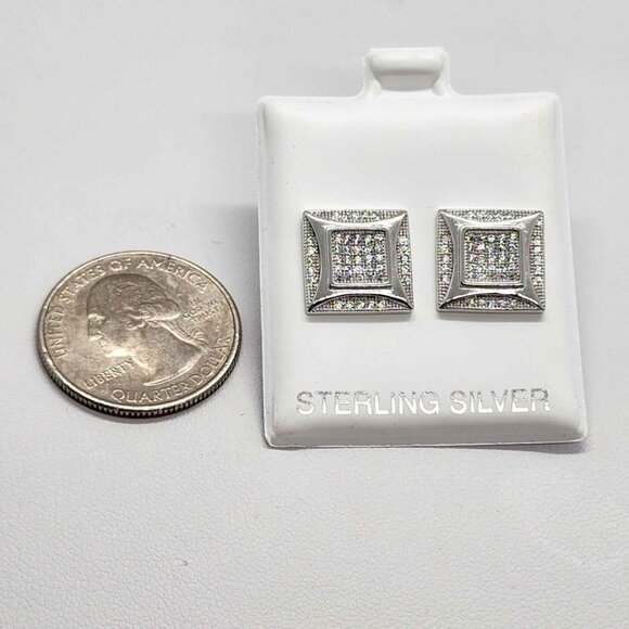 Brand New   Sterling Silver 925 Square  Design Earrings - Picture 3 of 4